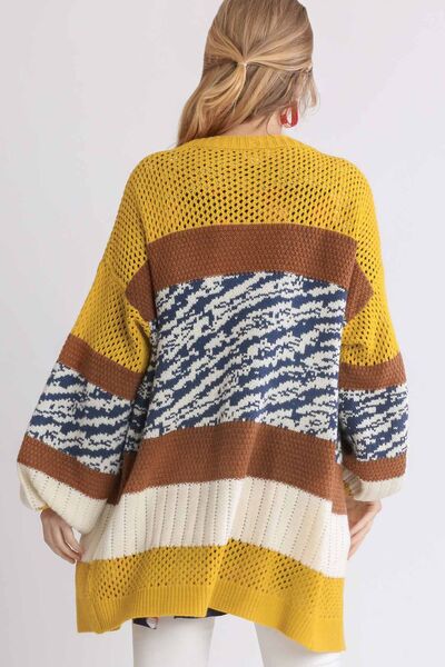 Color Block Open Front Longline Cardigan