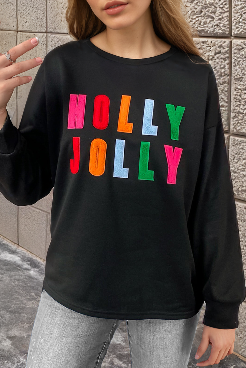 Chenille Holly Jolly Graphic Long Sleeve Top