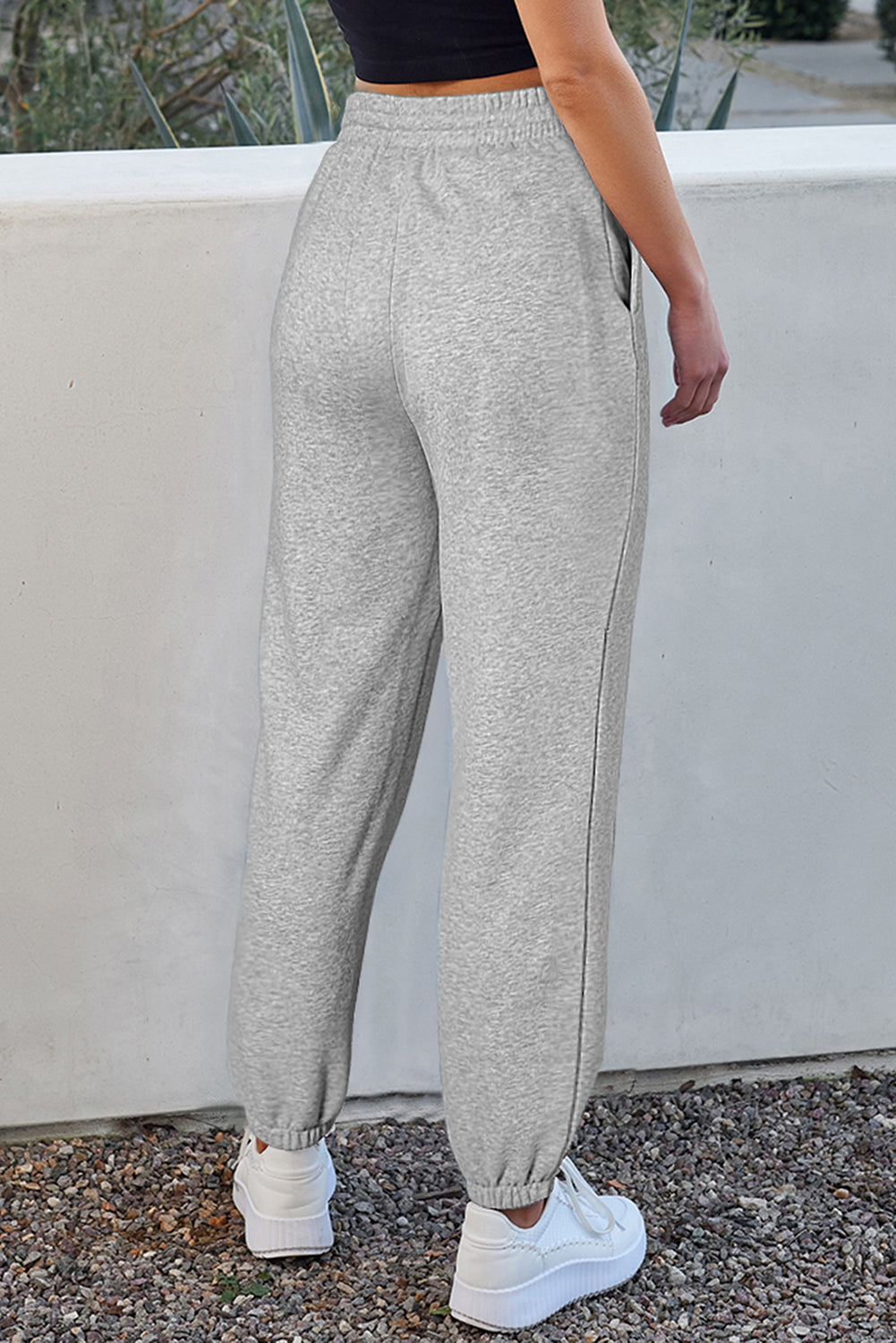 Solid Color Fleece Lined Drawstring Waist Joggers