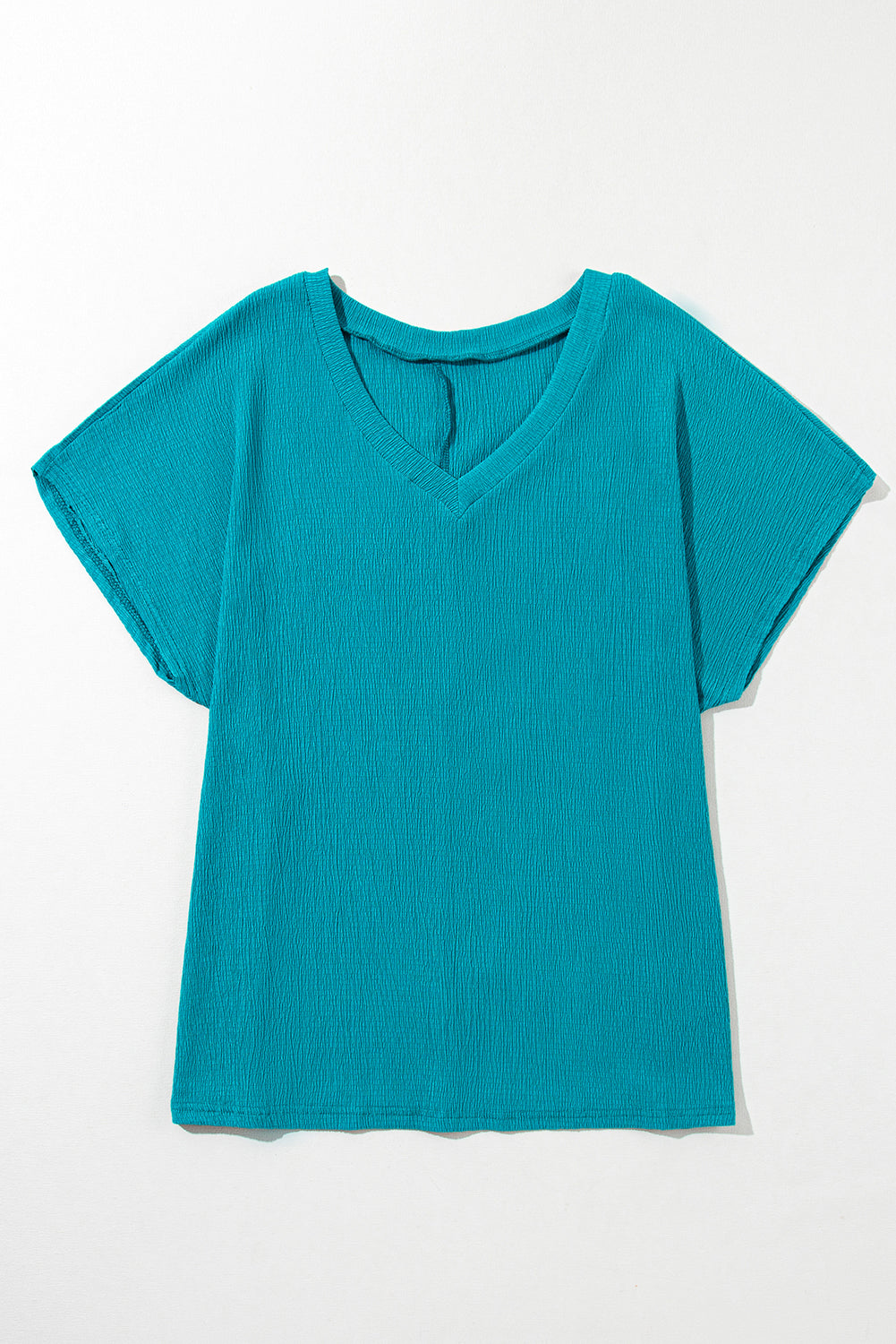 Textured V Neck Bubble Hem Top in Curvy Size ONLY