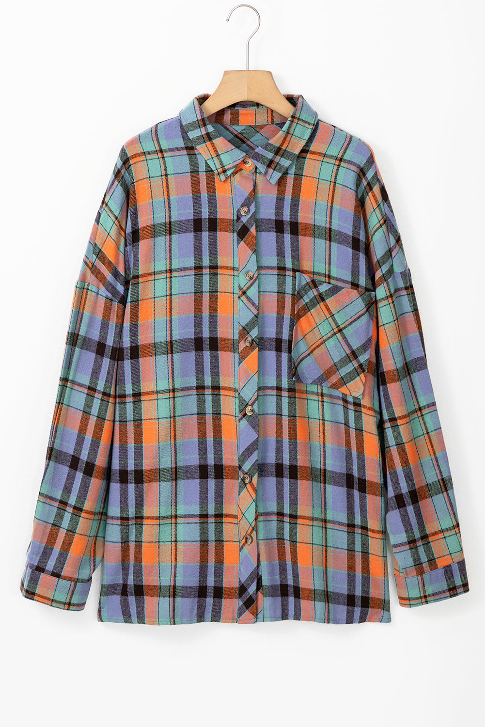 Plaid Print Buttoned Shirt in CURVY SIZE ONLY