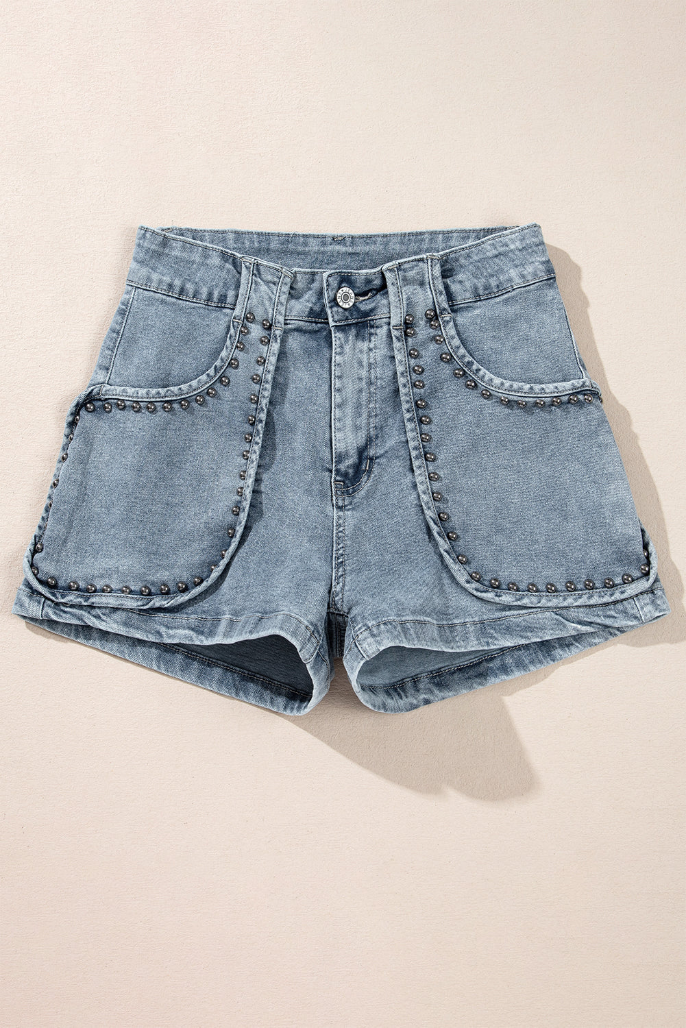 Studded Acid Wash Jean Shorts