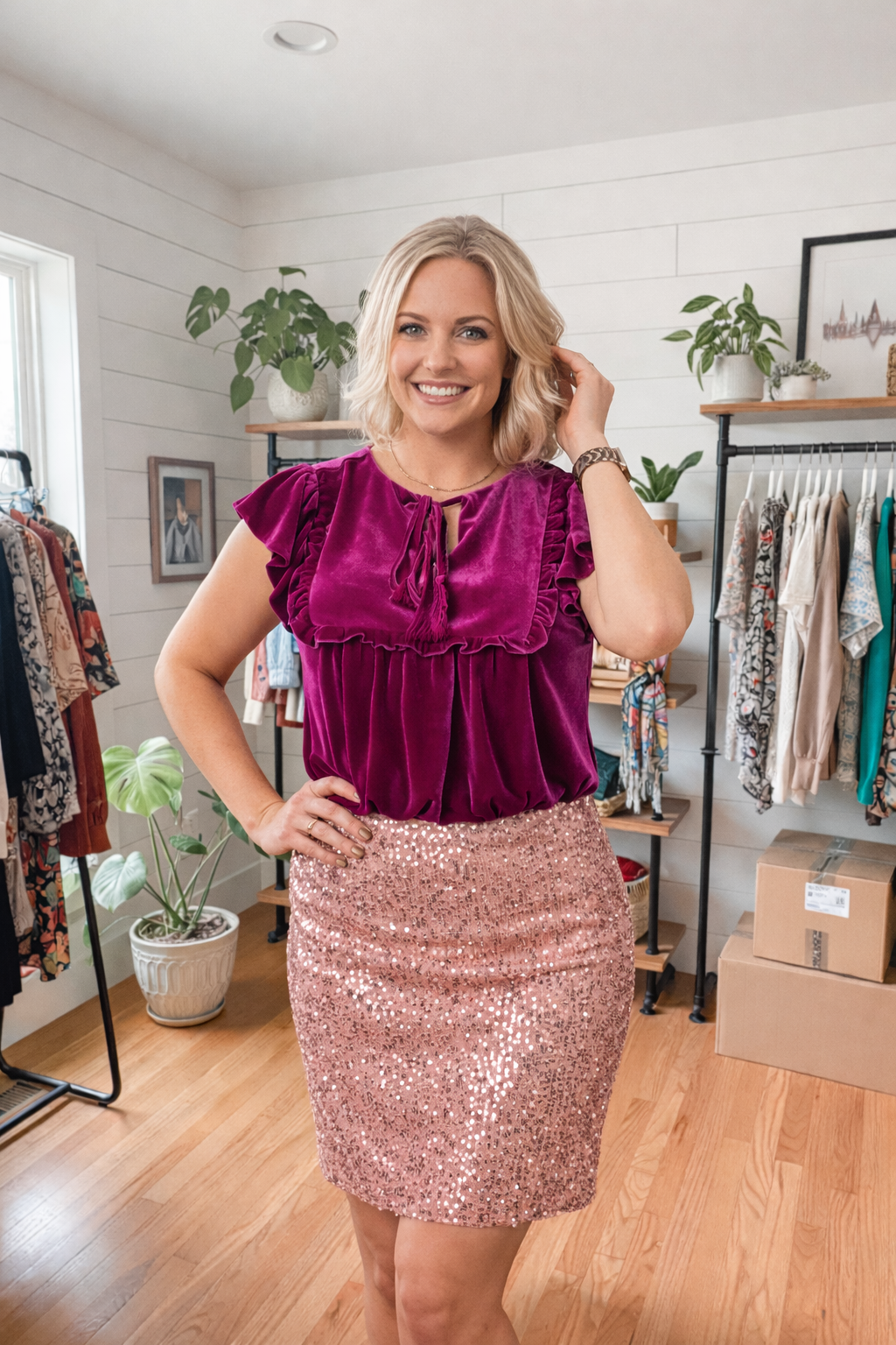 Velveteen Queen Blouse in Magenta