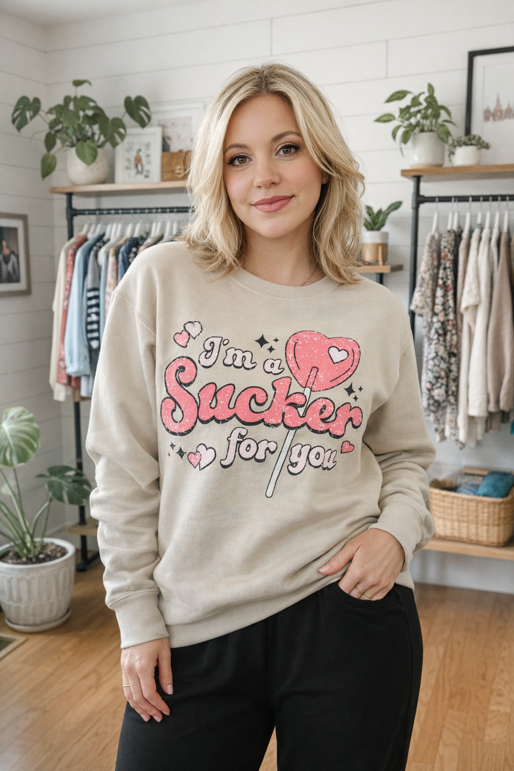 im a sucker for your sweatshirt in a size large