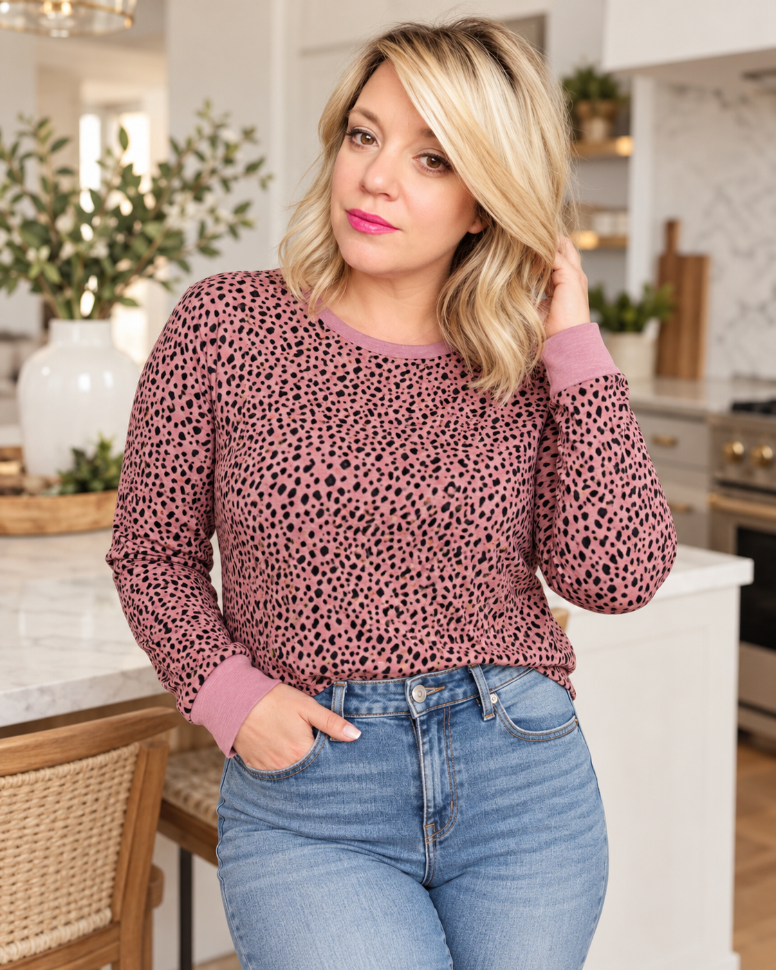 pink leopard long sleeve top