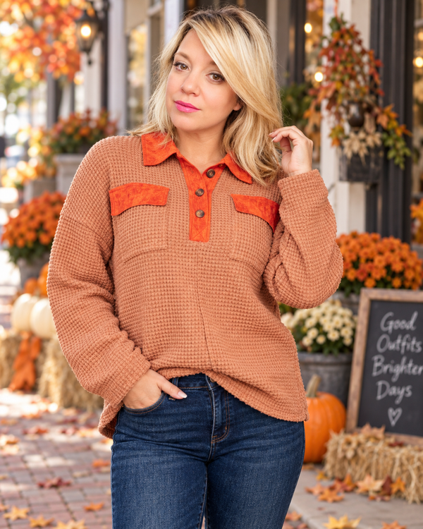 orange long sleeve collared shirt