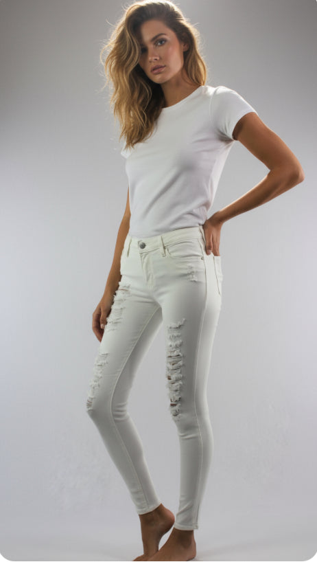 Super Stretch Skinny Jeans in White (MADE IN USA)