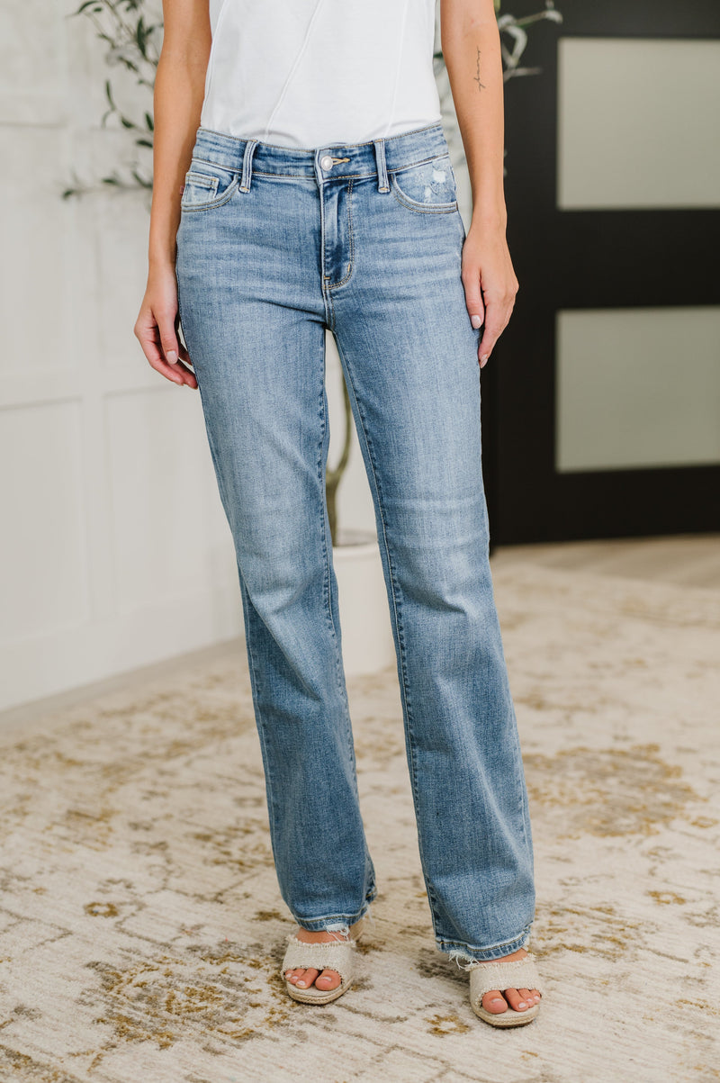 Lorena Mid Rise Vintage Wash Bootcut Jeans by Judy Blue