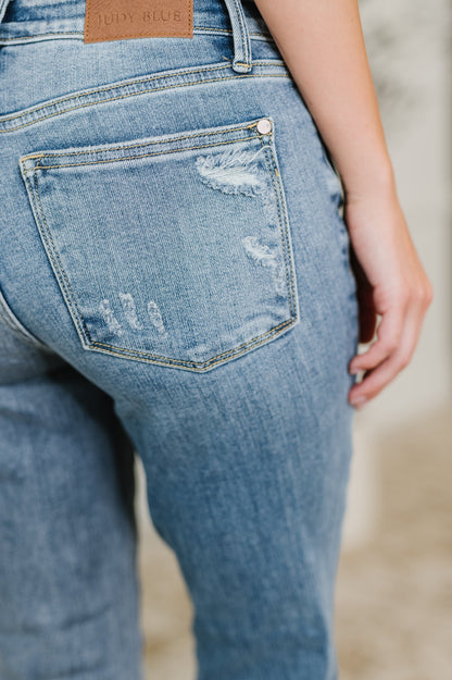 Lorena Mid Rise Vintage Wash Bootcut Jeans by Judy Blue