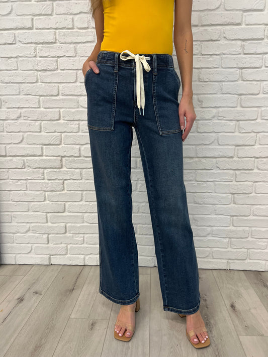 JUDY BLUE Melanie High Rise Drawstring Wide Leg Jeans