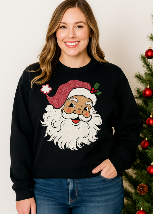 Retro Sparkle Santa Graphic Tee and Sweatshirt