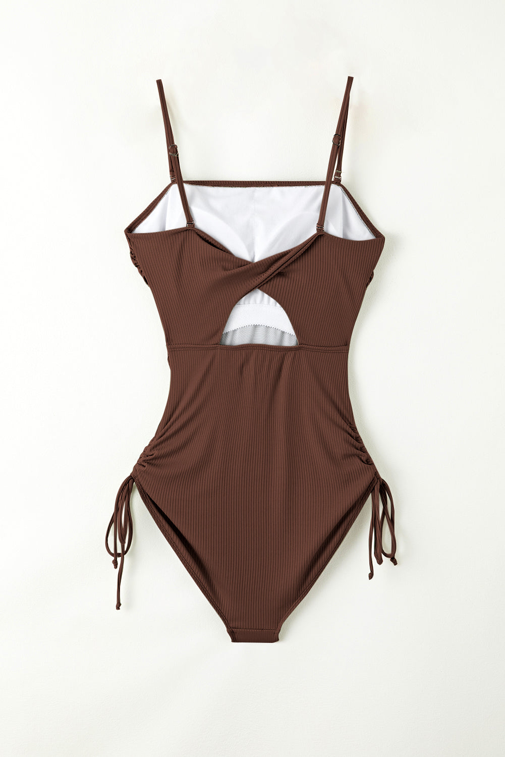 Ribbed Drawstring Sides Cutout One Piece Swimsuit