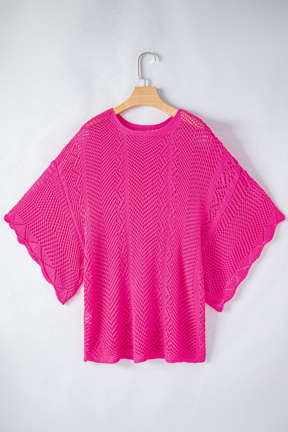 Rose Red Knit Scallop Edge Short Sleeve Knit Top