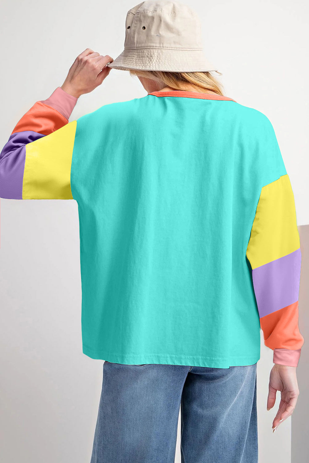 Color Block Patchwork Long Sleeve Loose Top