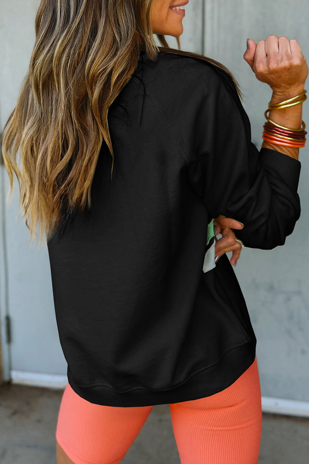 Black Rainbow Raglan Sleeve Sweatshirt in CURVY SIZE ONLY