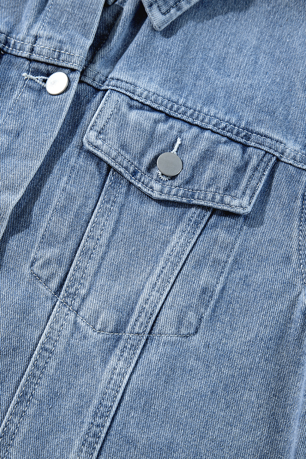 Ruffle Raw Hem Flap Pockets Denim Jacket