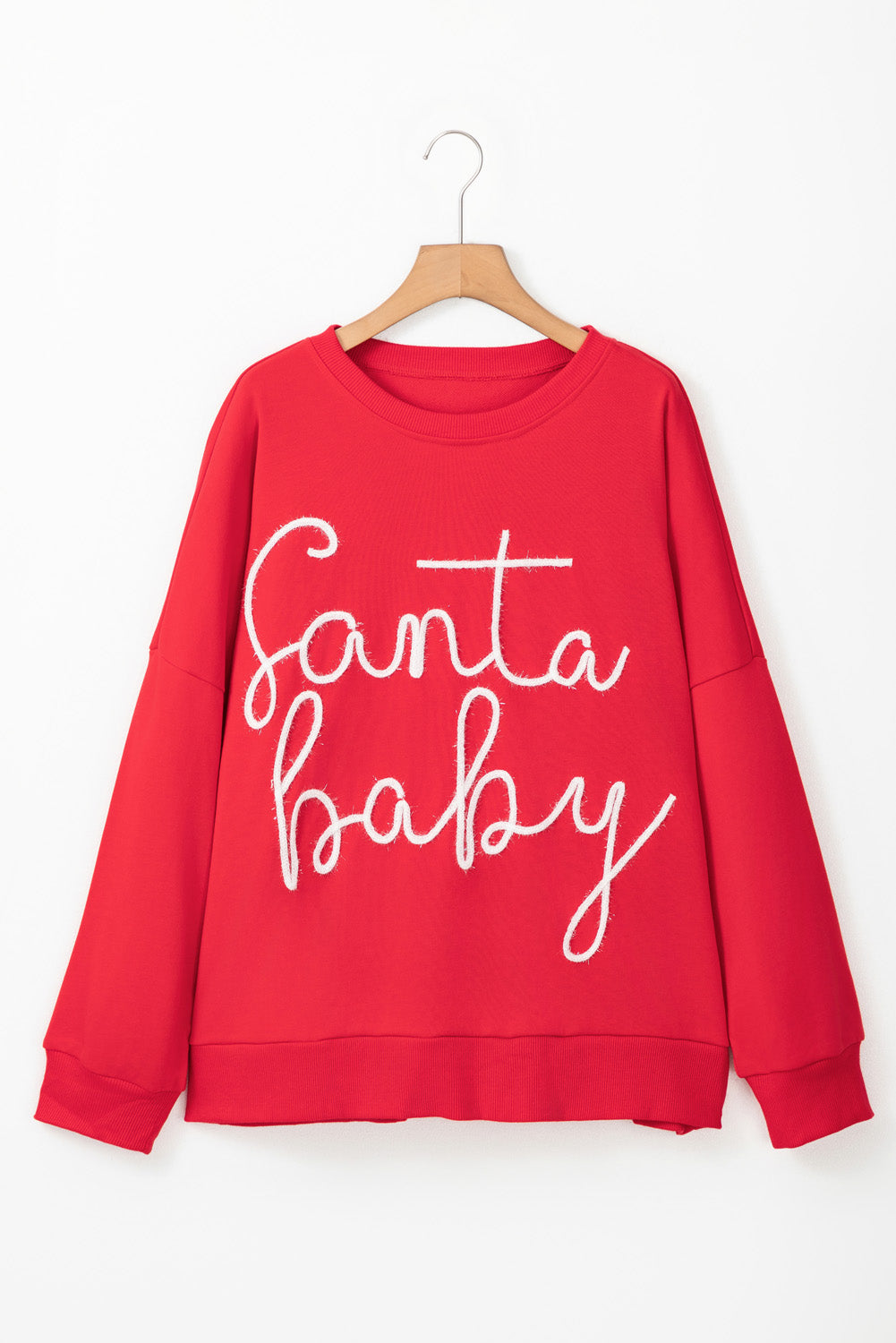 Fiery Red Santa Baby Tinsel Sweatshirt in CURVY SIZE ONLY