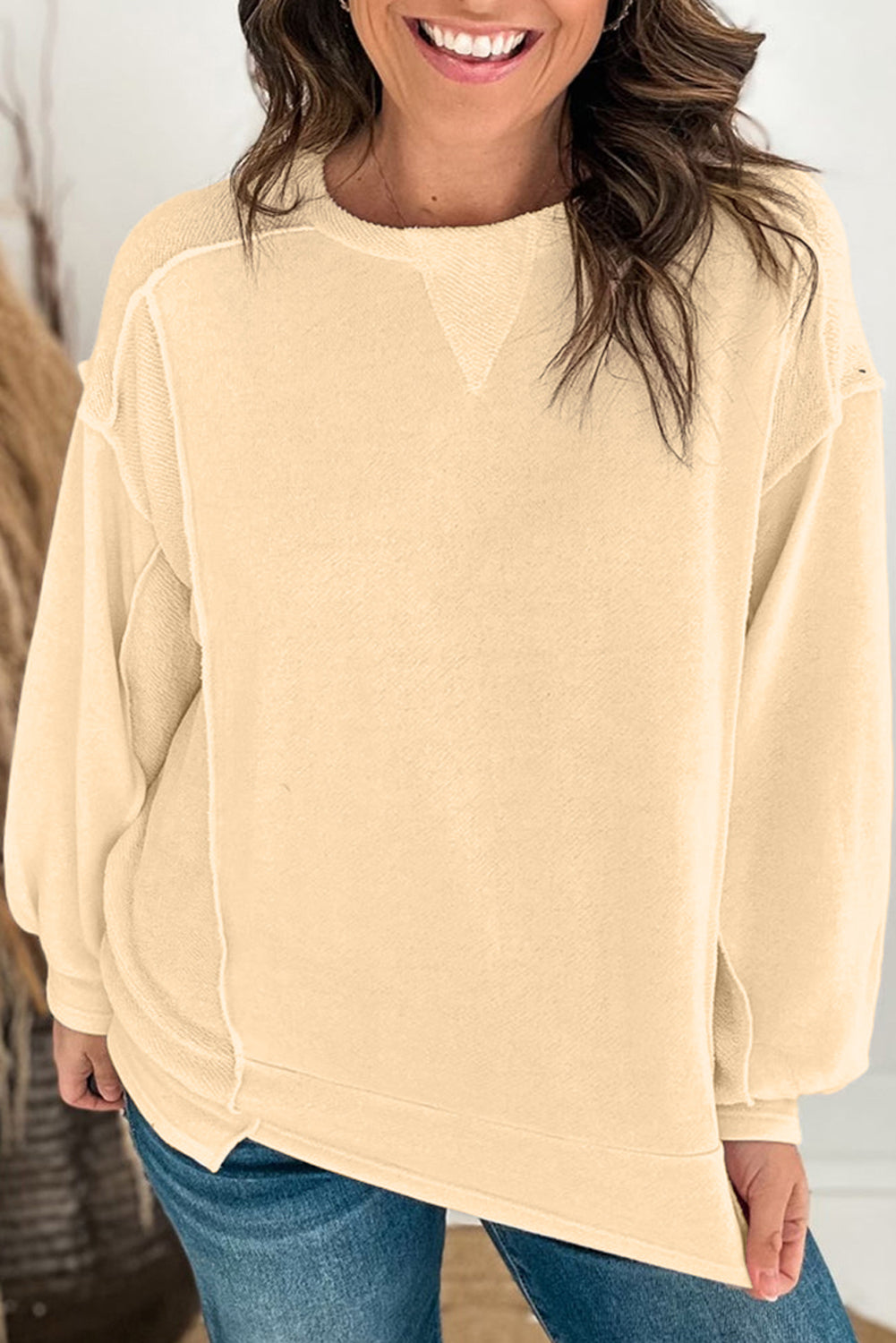 Splicing Round Neck Pullover Sweatshirt