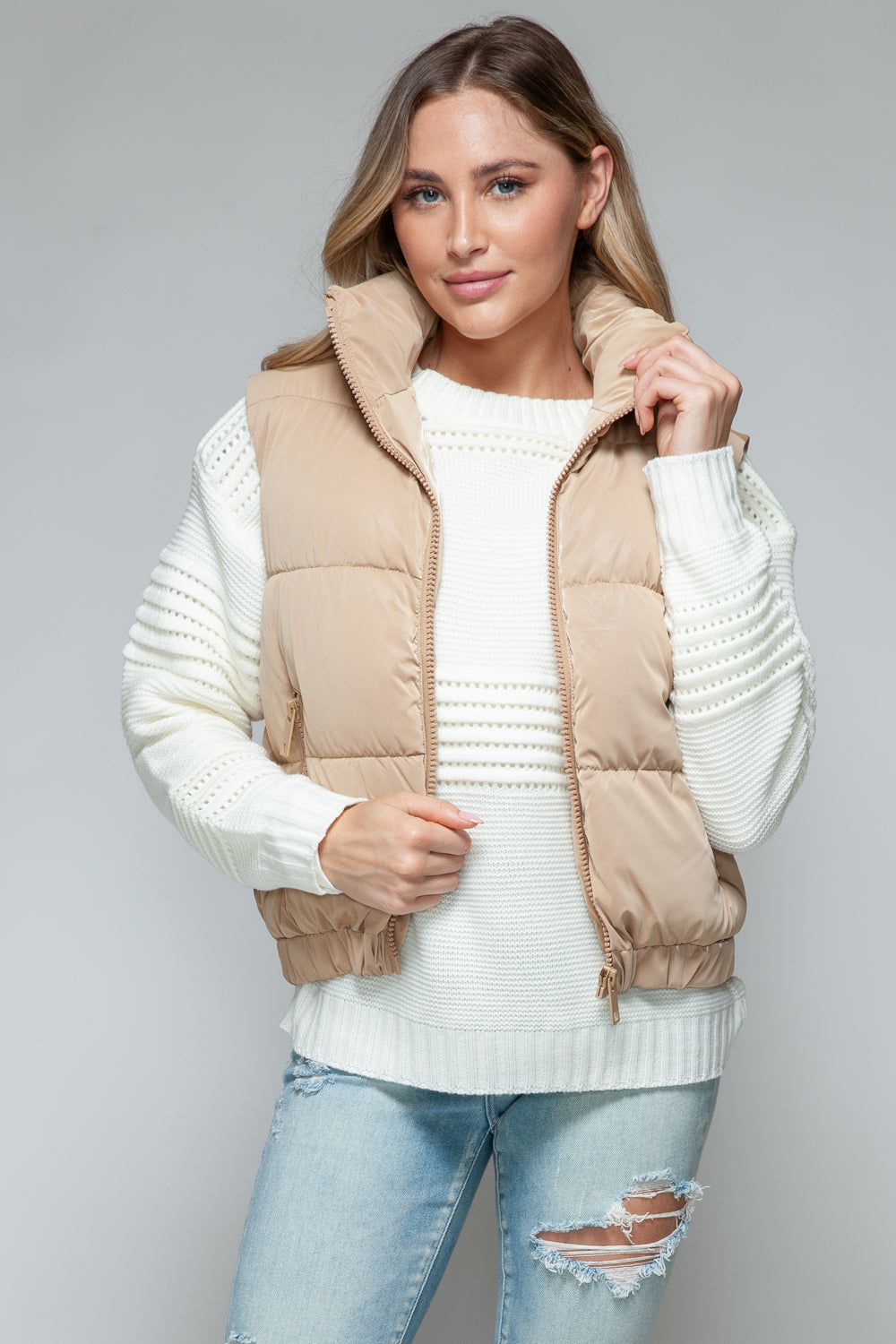 Snobbish Fine Fur Lining Quilted Vest in Iced Coffee