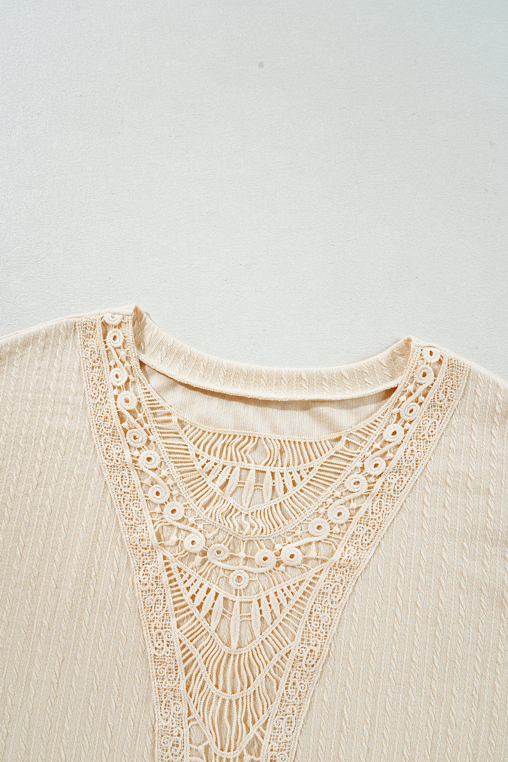 Beige Lace Crochet Short Sleeve Top in CURVY SIZE ONLY