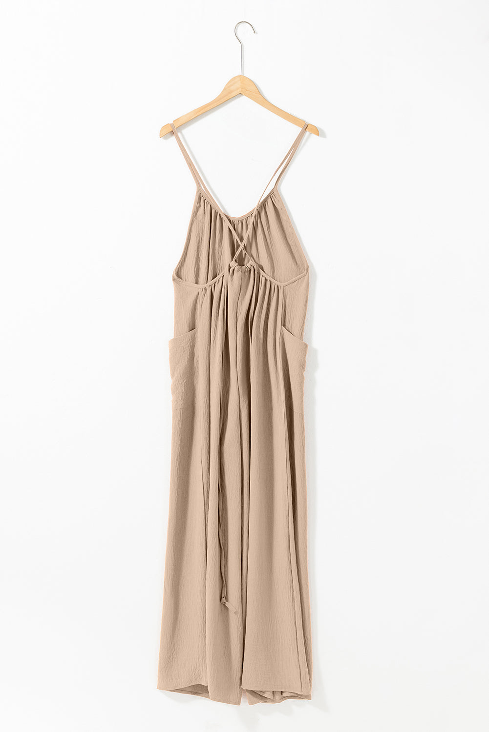 Apricot Spaghetti Straps Wide Leg Jumpsuit with Pockets