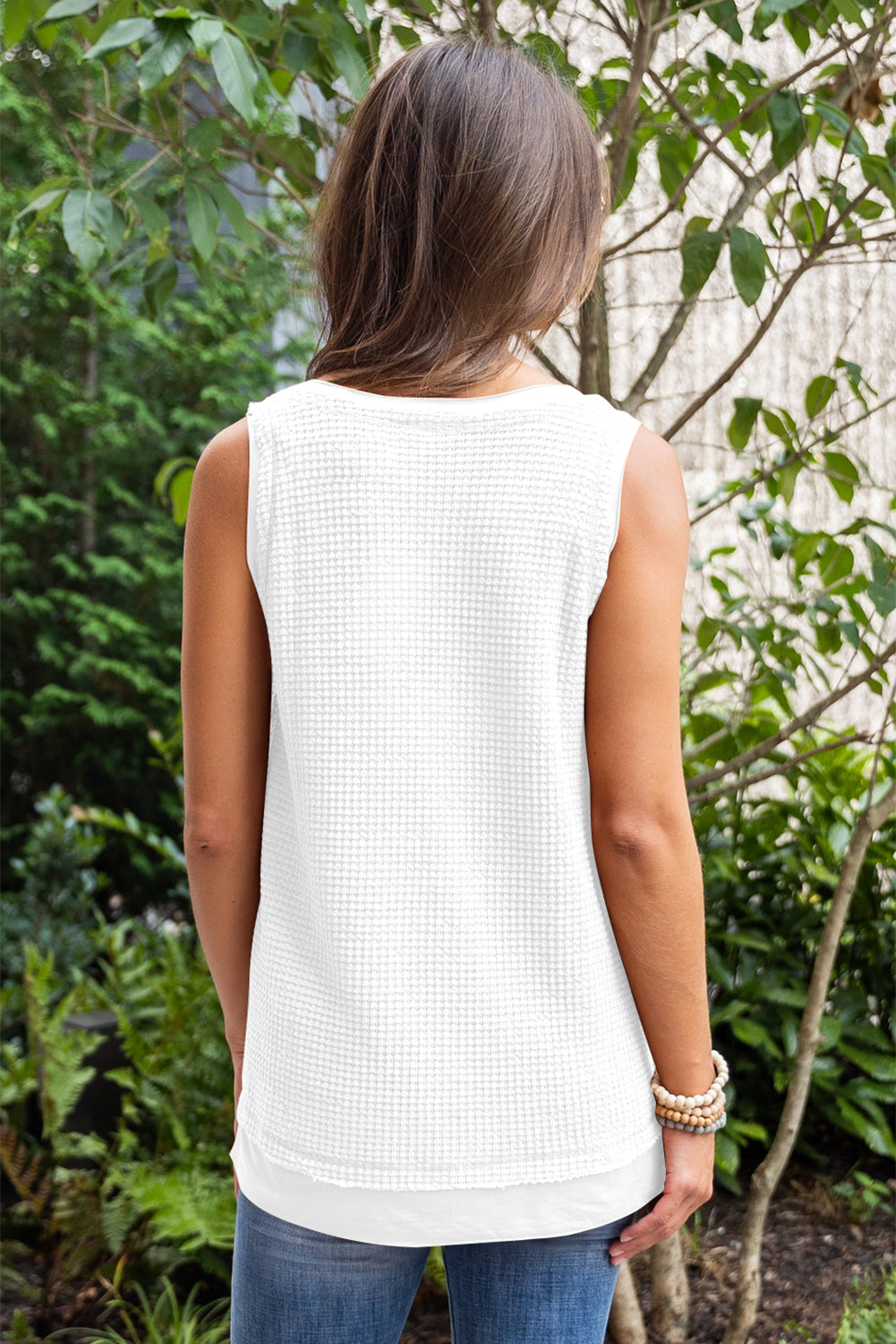 Scoop Neck Waffle Knit Flowy Tank