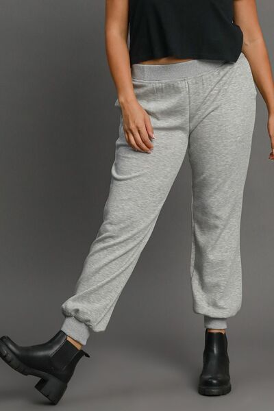 High Rise Elastic Waist Knit Joggers with Pockets