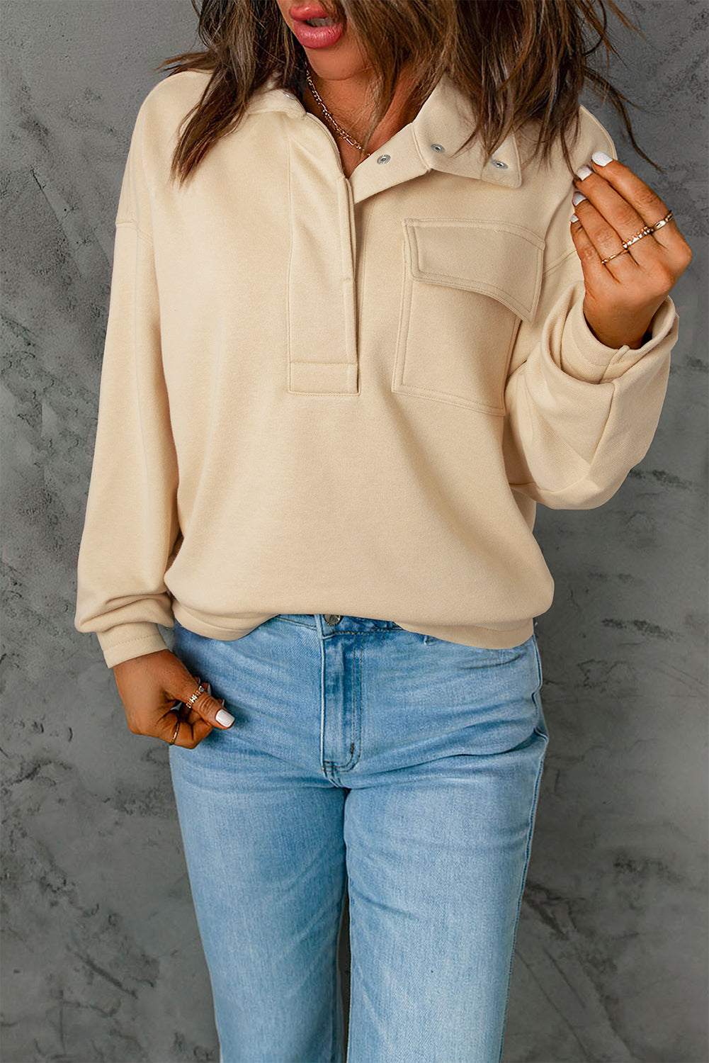 Vintage Mineral Wash Half Button Collared Sweatshirt