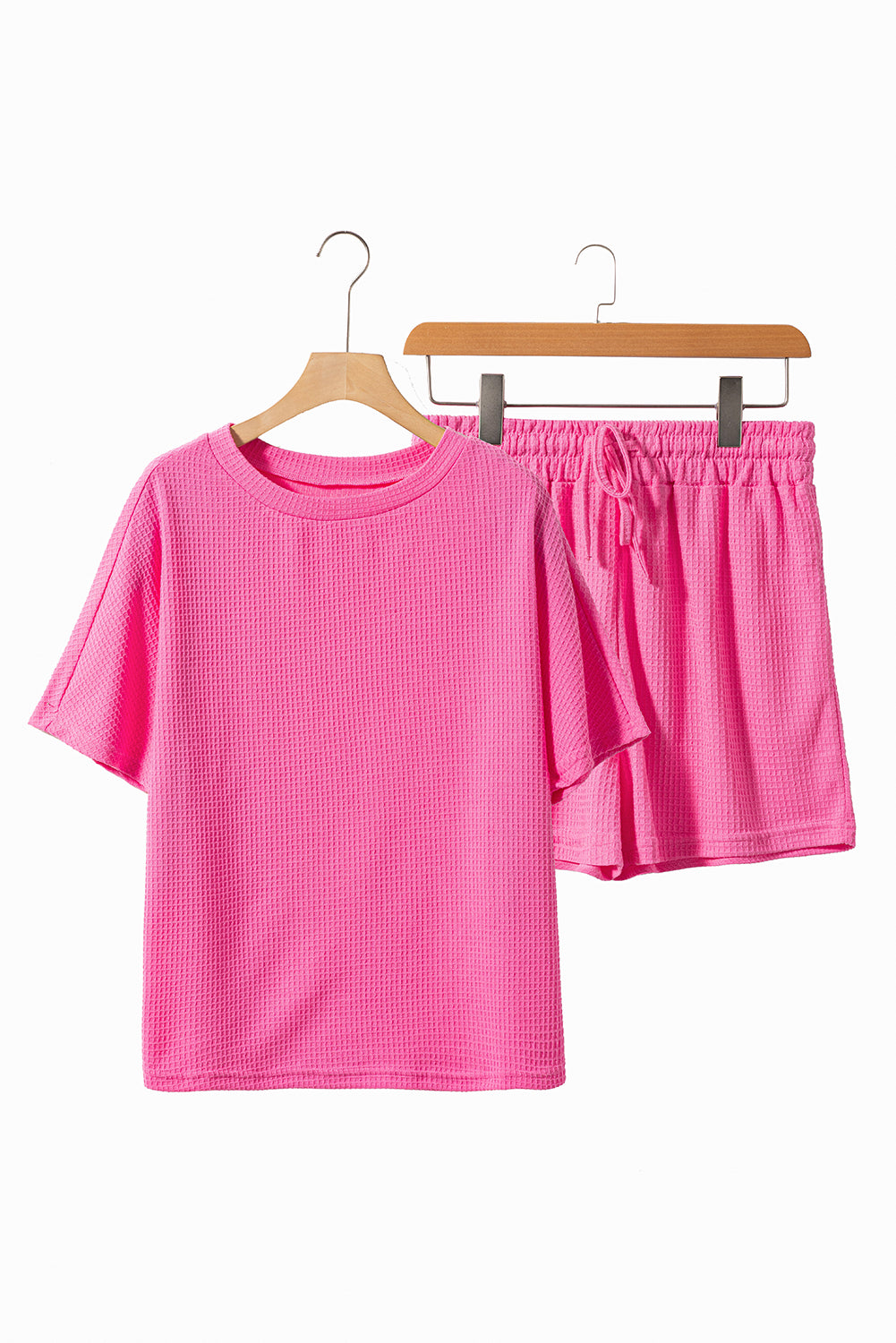 Casual Textured Tee and Drawstring Shorts Set