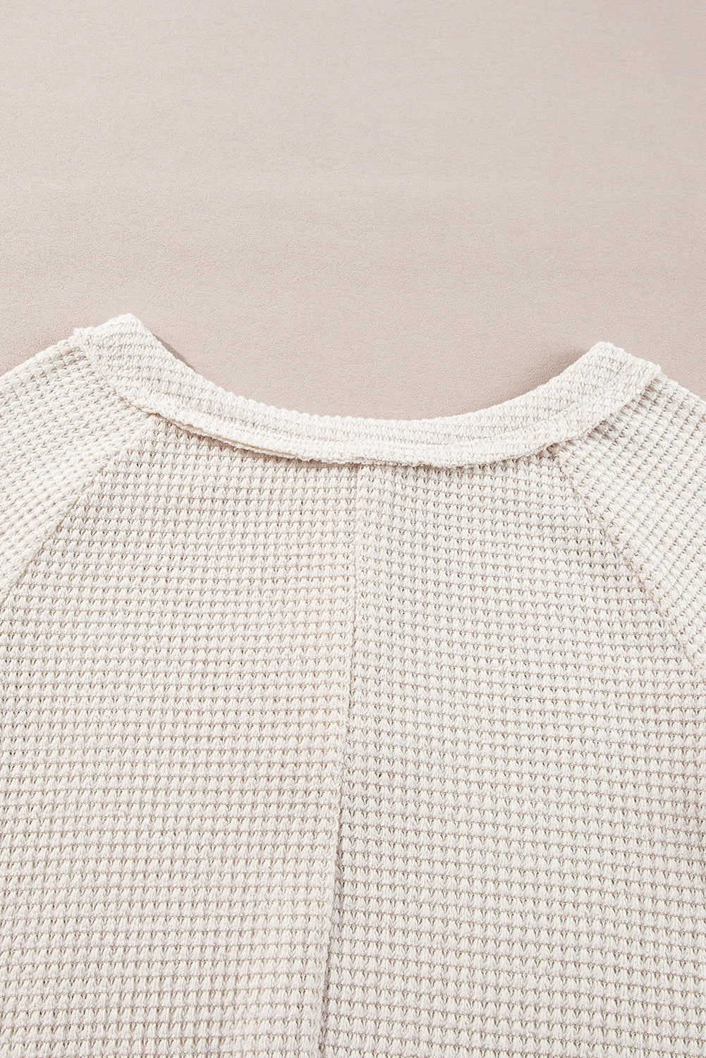 Oatmeal Waffle Knit Buttoned Front Raglan Sleeve Loose Sweater