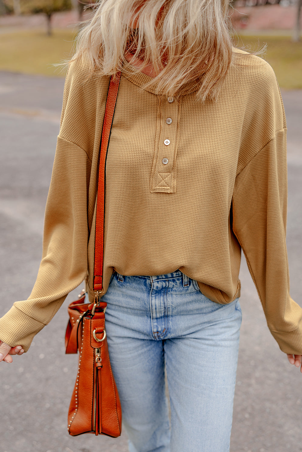 Camel Textured Knit Oversized Top