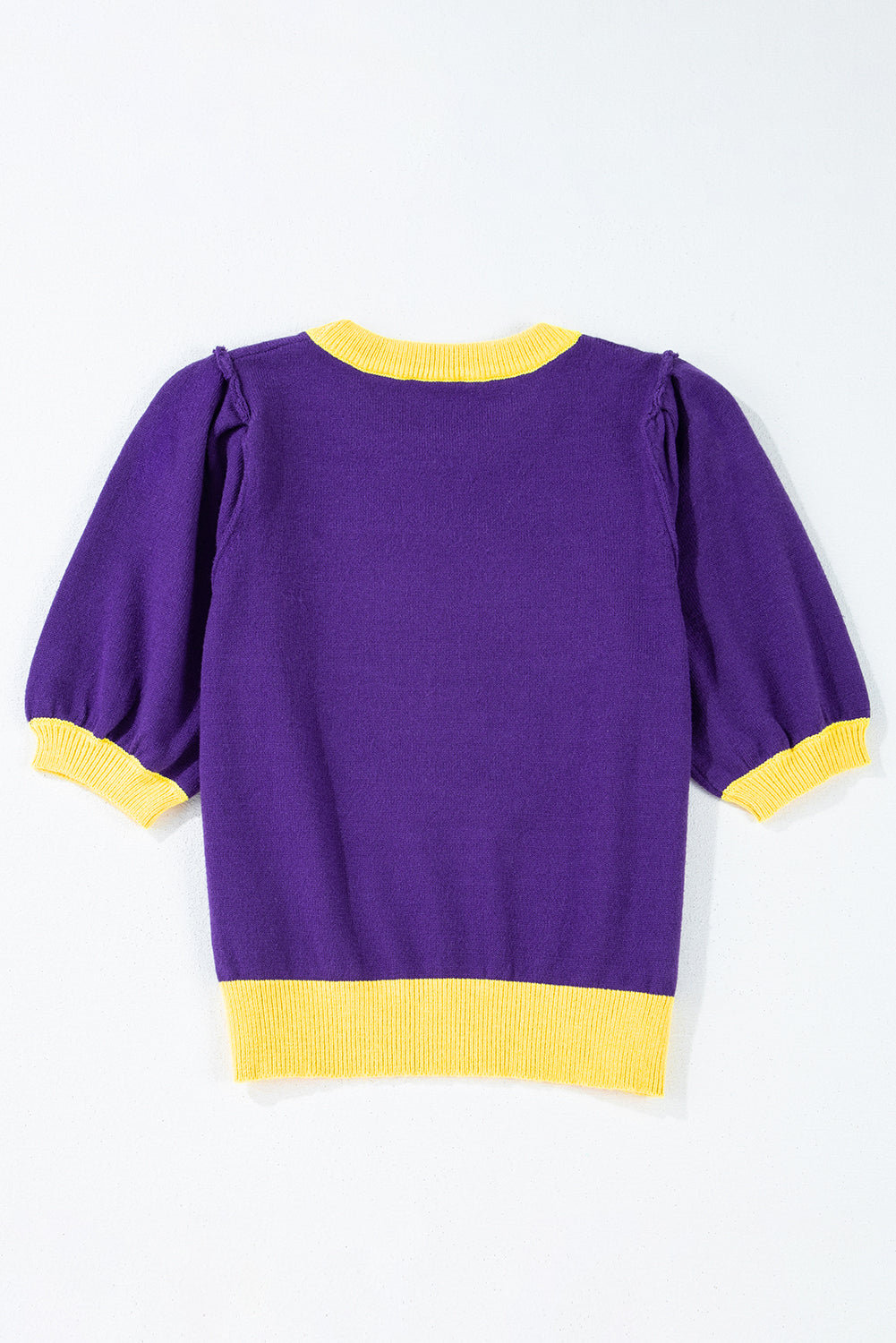 Purple Sequin Football Puff Short Sleeve Sweater