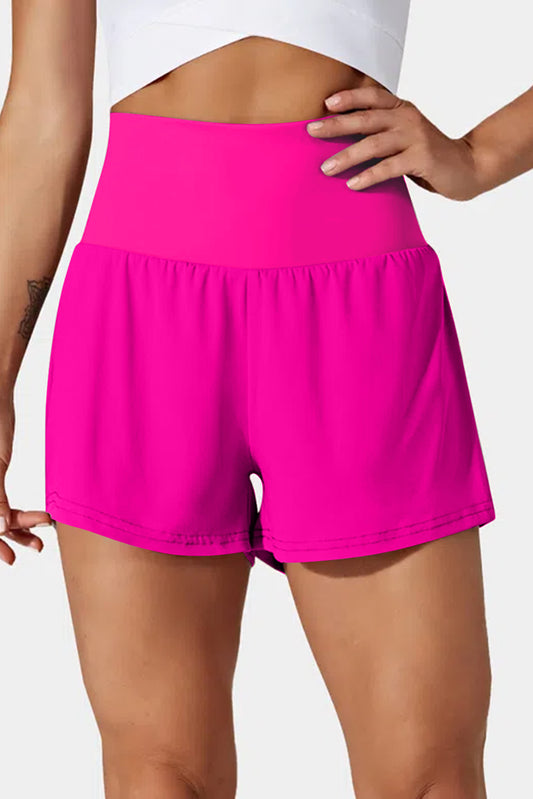 Pocketed Wide Waistband Swim Shorts in rose red