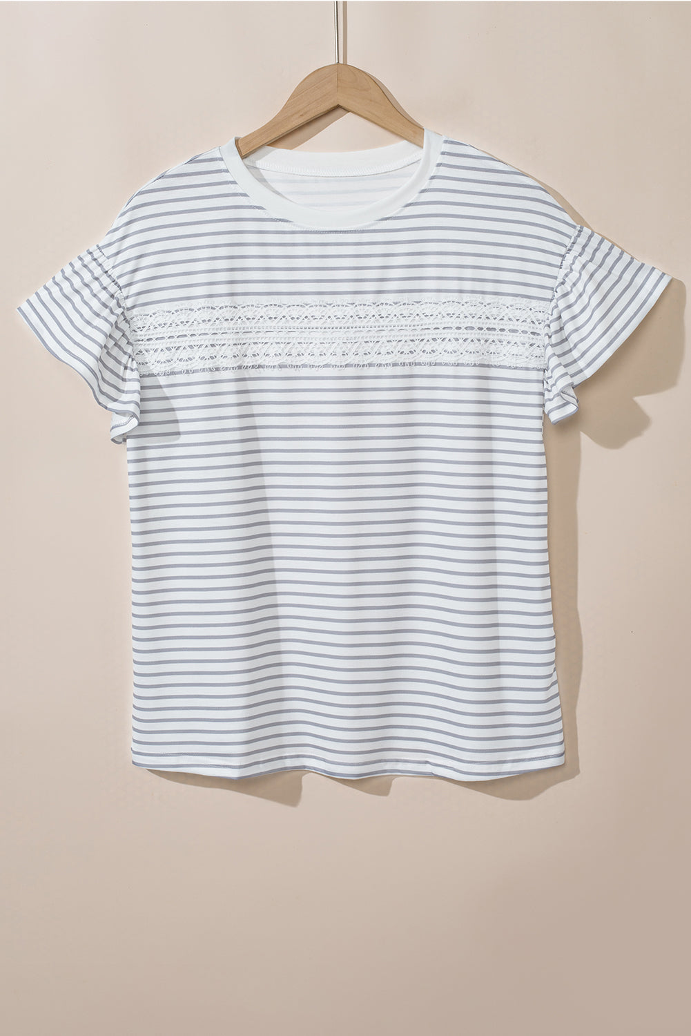 Striped Lace Splicing Ruffle Sleeve T-shirt