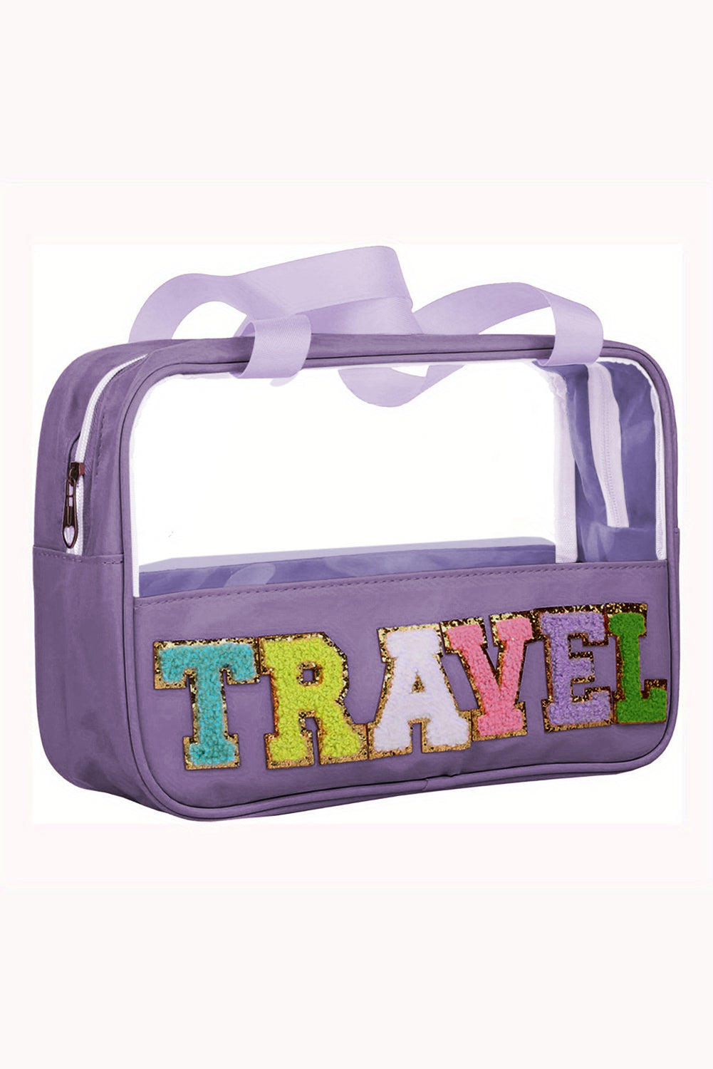 TRAVEL Chenille Letter Clear PVC Makeup Bag