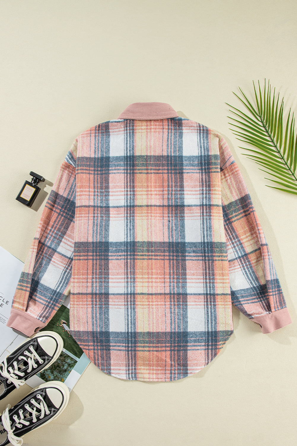 Plaid Corduroy Patchwork Chest Pocket Shacket