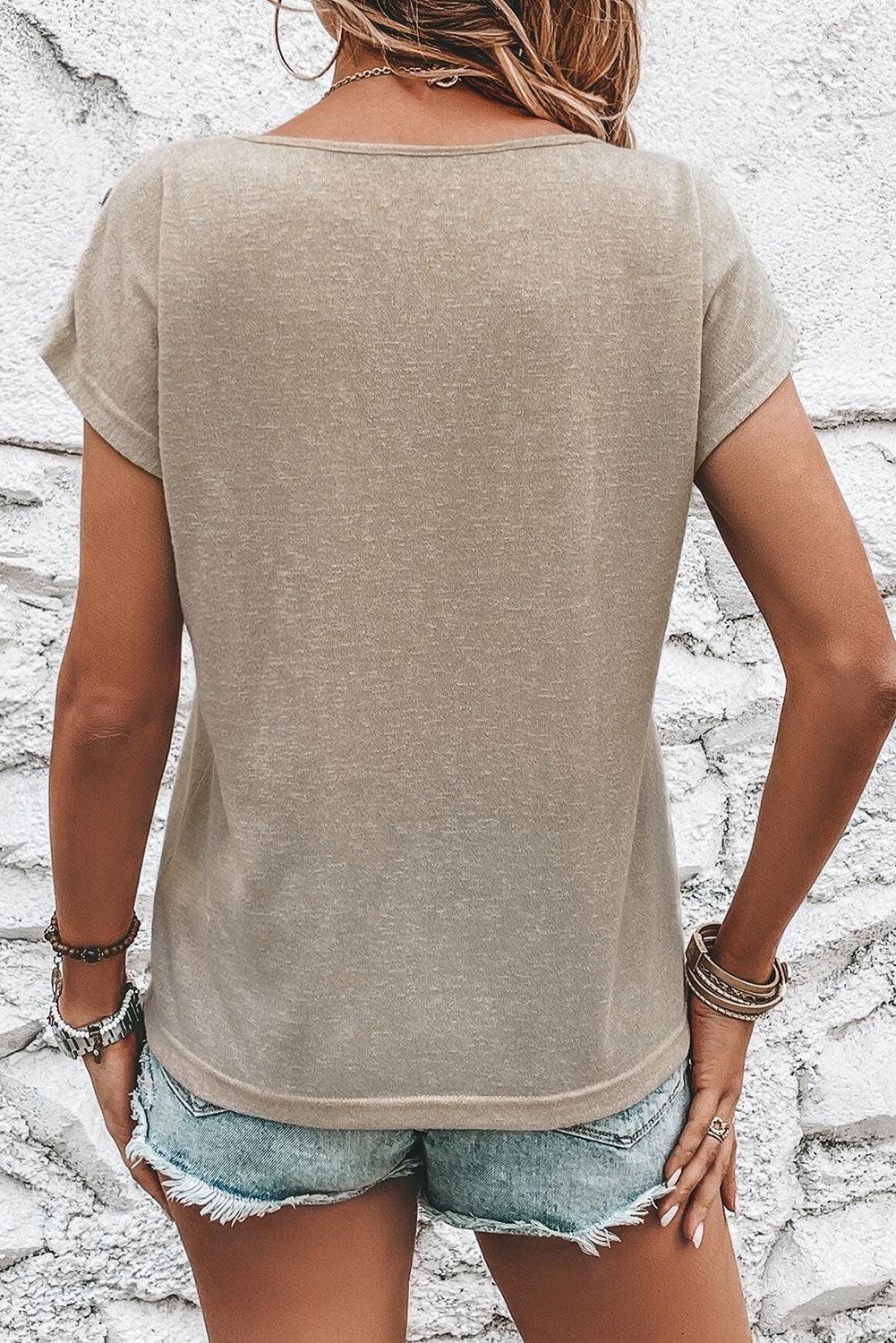 Felicity Button Detail Casual Tee in smoke grey