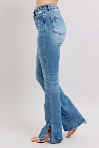 Judy Blue Tummy Control Vintage Wash Side Slit Slim Boot Jeans