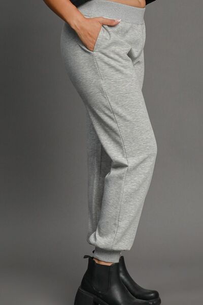 High Rise Elastic Waist Knit Joggers with Pockets