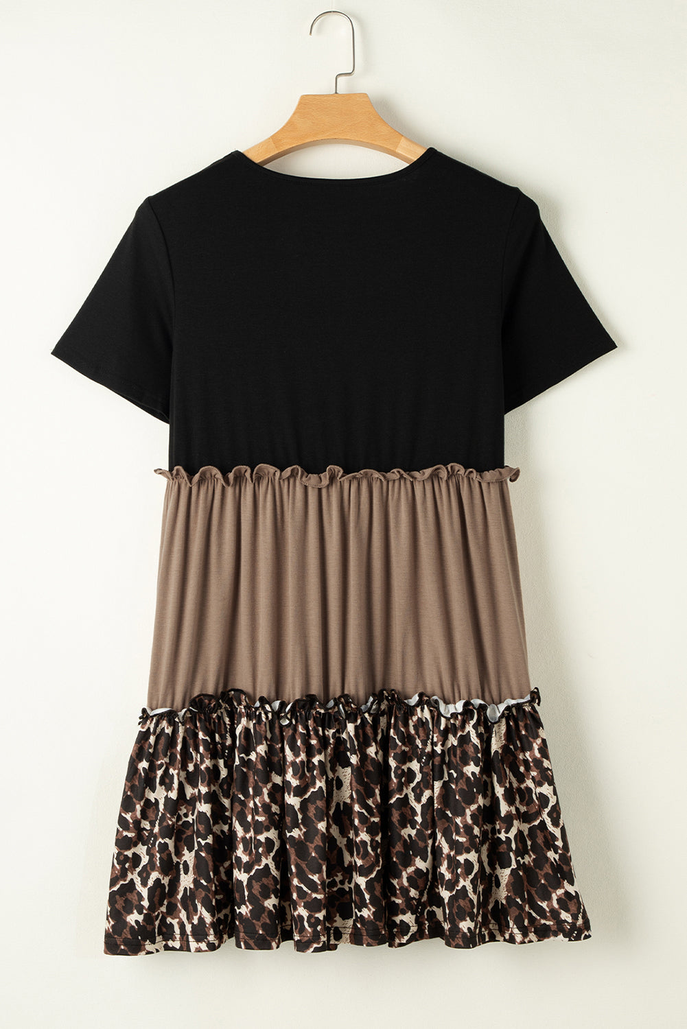 Leopard Print Colorblock Frill Trim T-shirt Dress