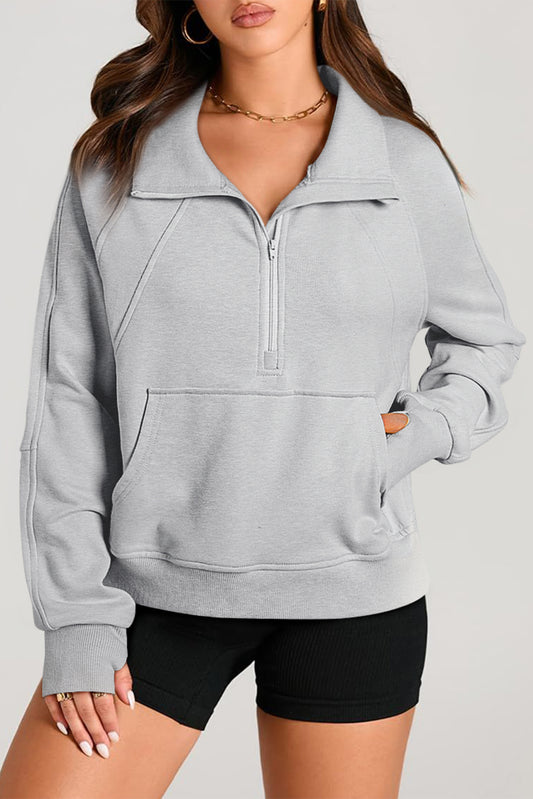 Quarter Zip Stand Neck Kangaroo Pocket Sweatshirt