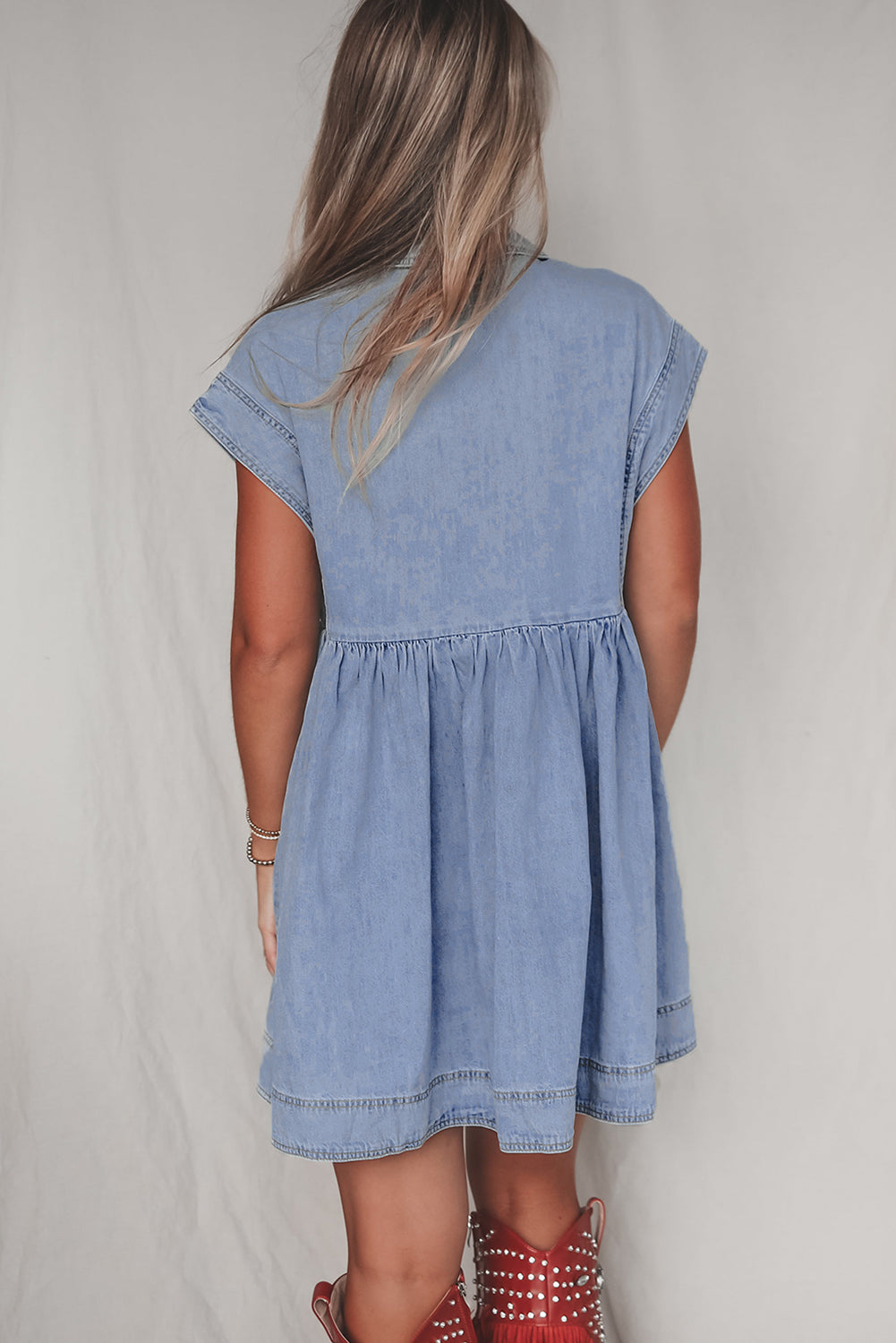 Beau Blue High Waist Denim Babydoll Dress