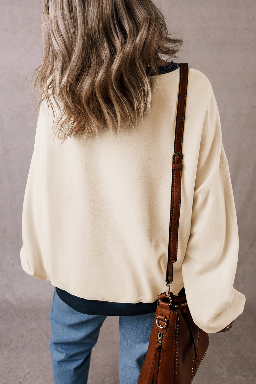 Oversized Sweatshirt Color Block Patch Drop Shoulder