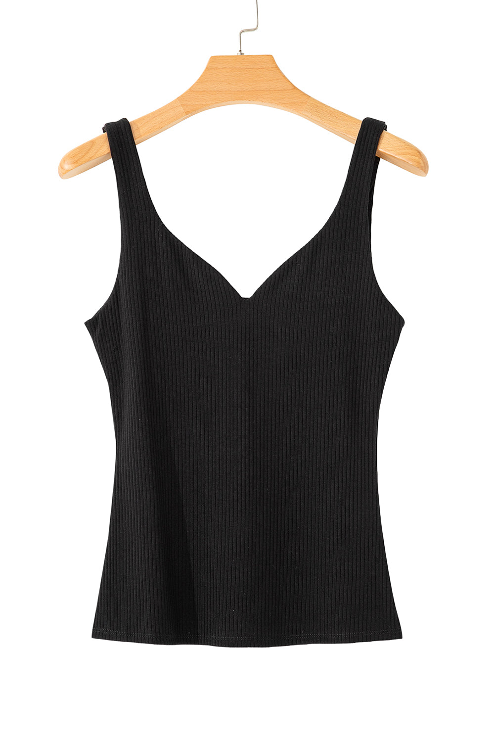 Black Sexy V Neck Ribbed Knit Tank