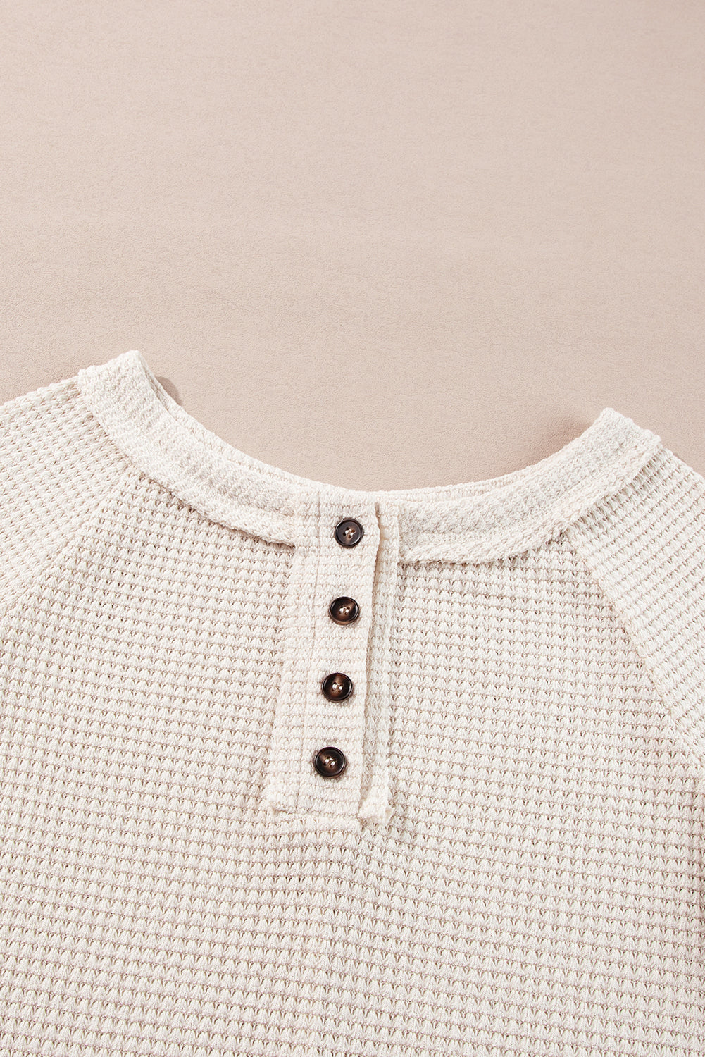 Oatmeal Waffle Knit Buttoned Front Raglan Sleeve Loose Sweater