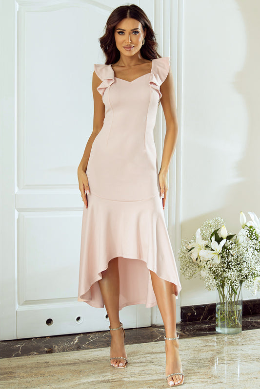 Apricot Pink Crossed Backless Mermaid Trim Party Dress