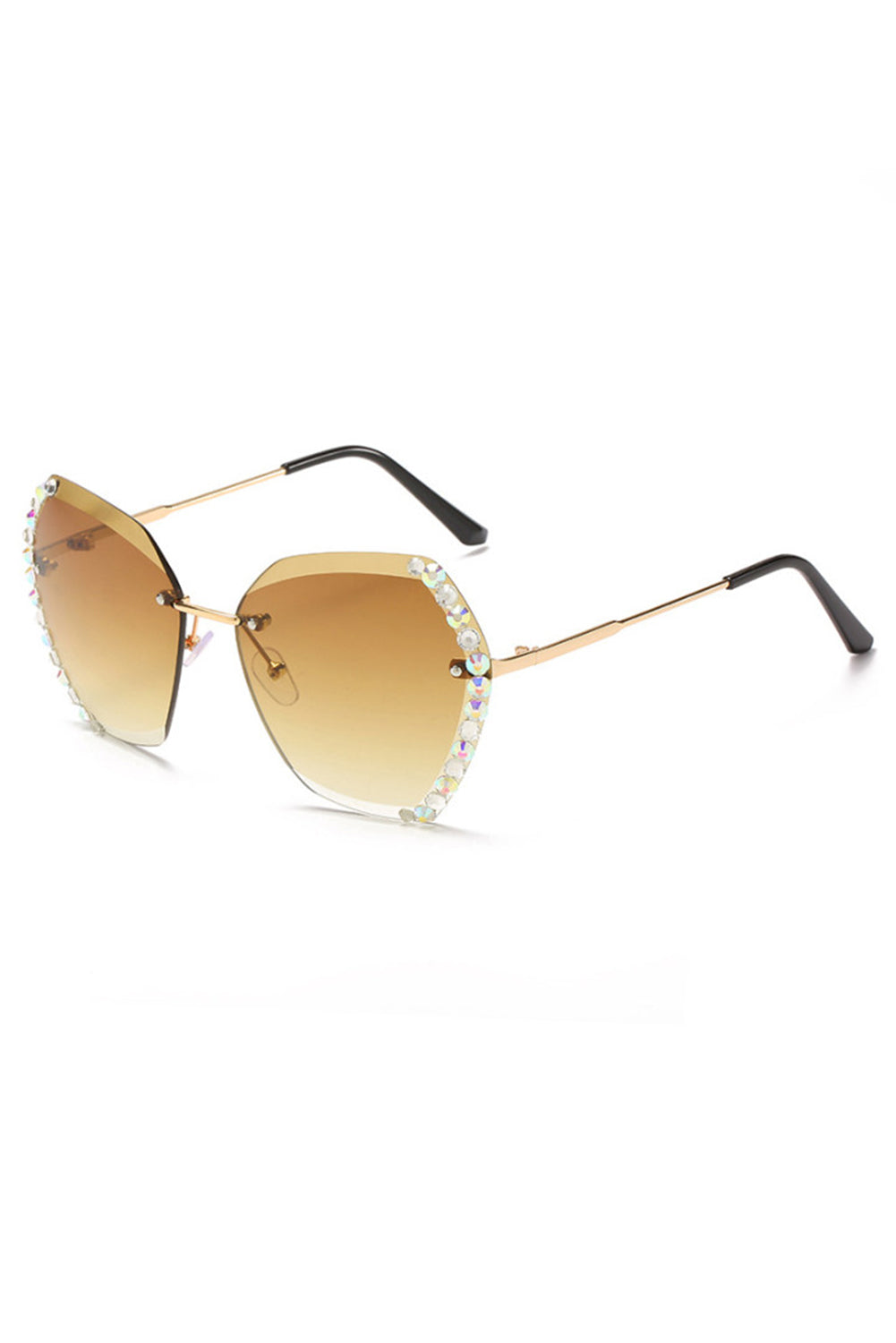 Rhinestone Trim Rimless Sunglasses in brown