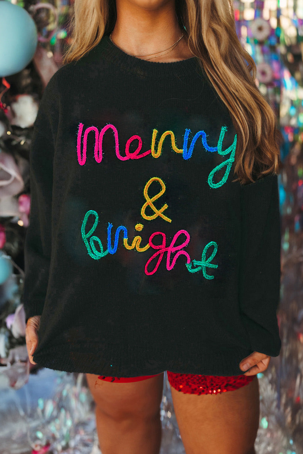 Black Tinsel Merry & Bright Sweater in CURVY SIZE ONLY