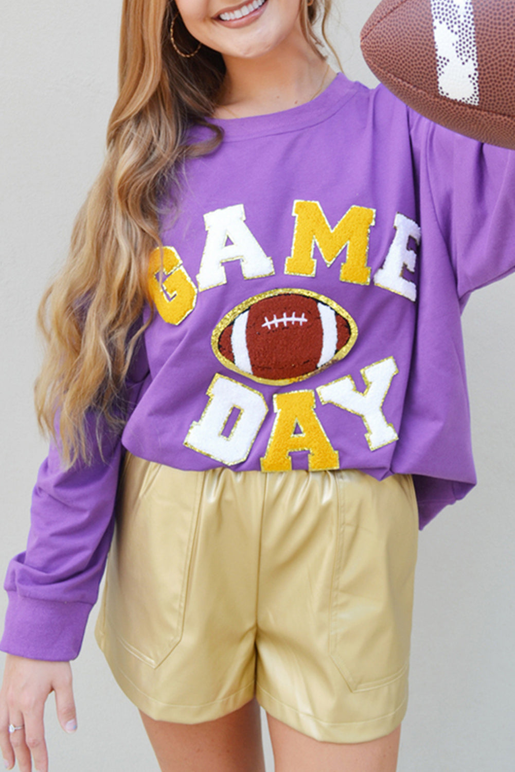 Purple GAME DAY Chenille Embroidered Pullover Sweatshirt