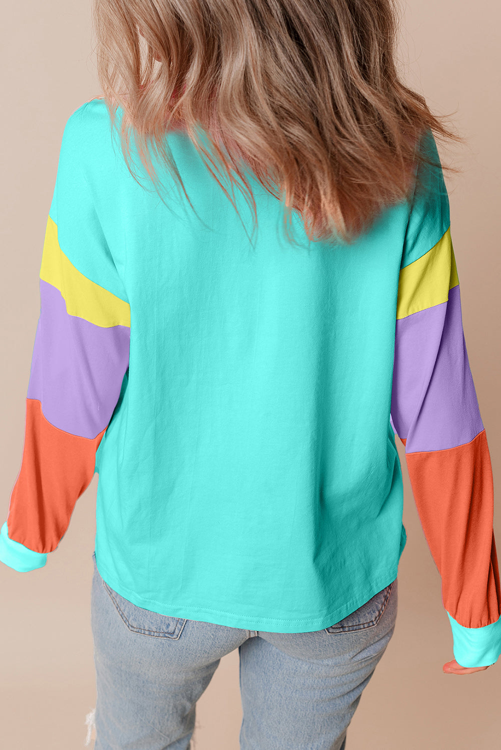 Color Block Patchwork Long Sleeve Loose Top